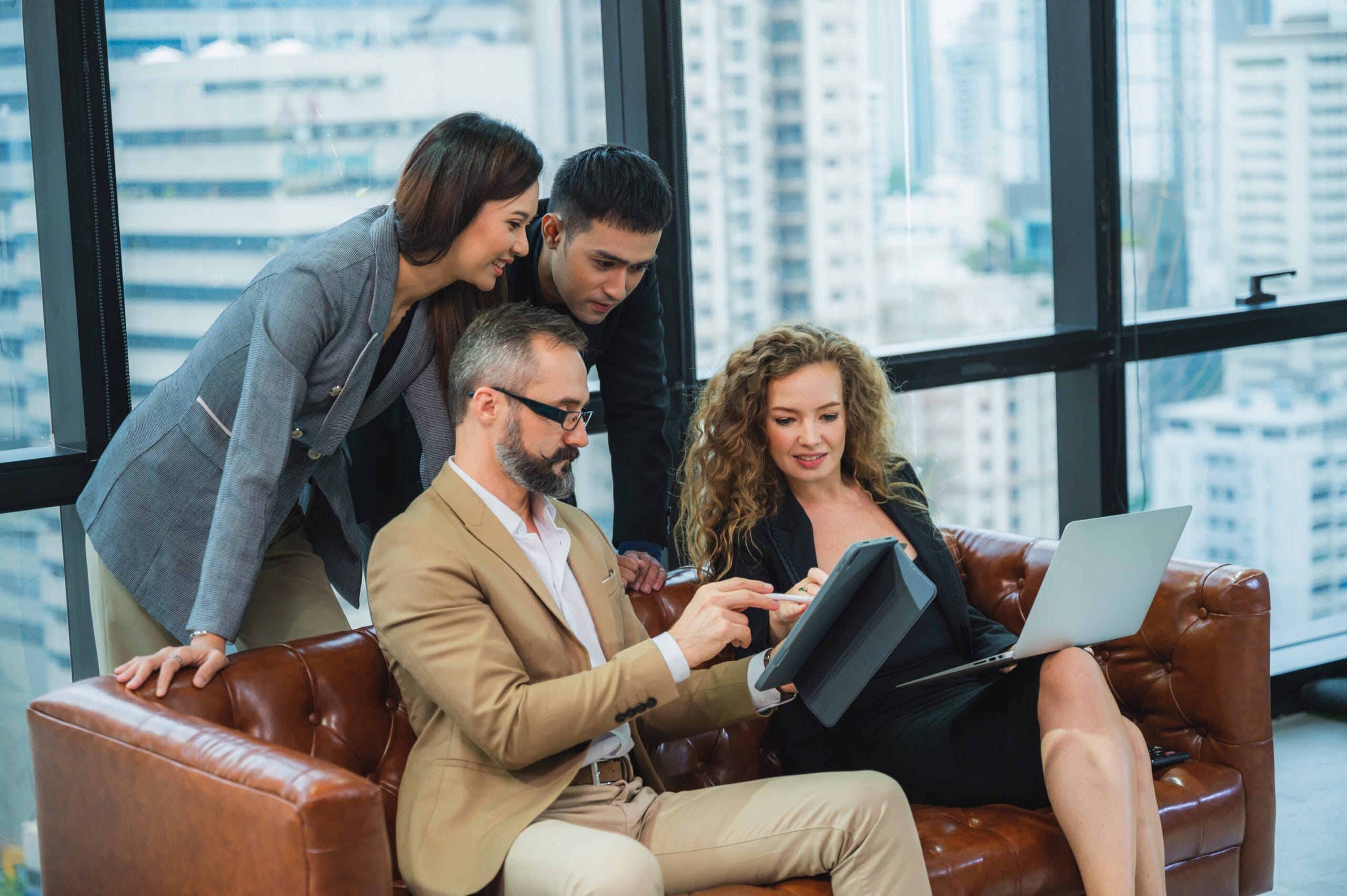 Group of Business People Diverse Brainstorm Meeting Concept, Working in the Office Concept, Happy Coworkers Working Together Discussing Project In Office Group of Business People Diverse Brainstorm Meeting Concept, Working in the Office Concept, Happy Coworkers Working Together Discussing Project In Office